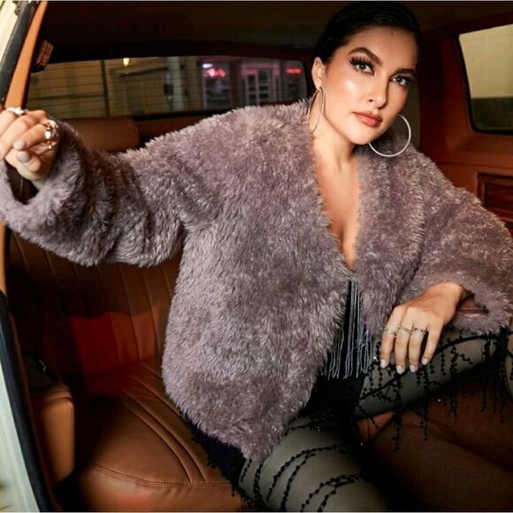 Plus Open Front Fuzzy Coat - Picture 1 of 5